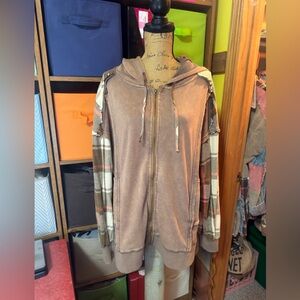 🤎Oli & Hali Brown Plaid Sweatshirt-Full zip